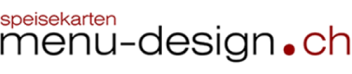 Logo von speisekarten menu-design.ch in schwarzer und roter Schrift auf weissem Hintergrund.